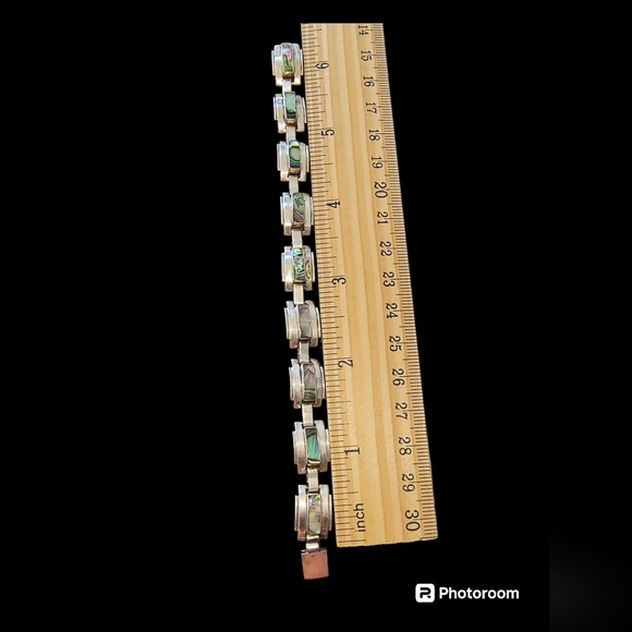 Vintage Taxco Signed Sterling Silver & Abalone Link Bracelet Size 6 1/2 - Picture 7 of 10